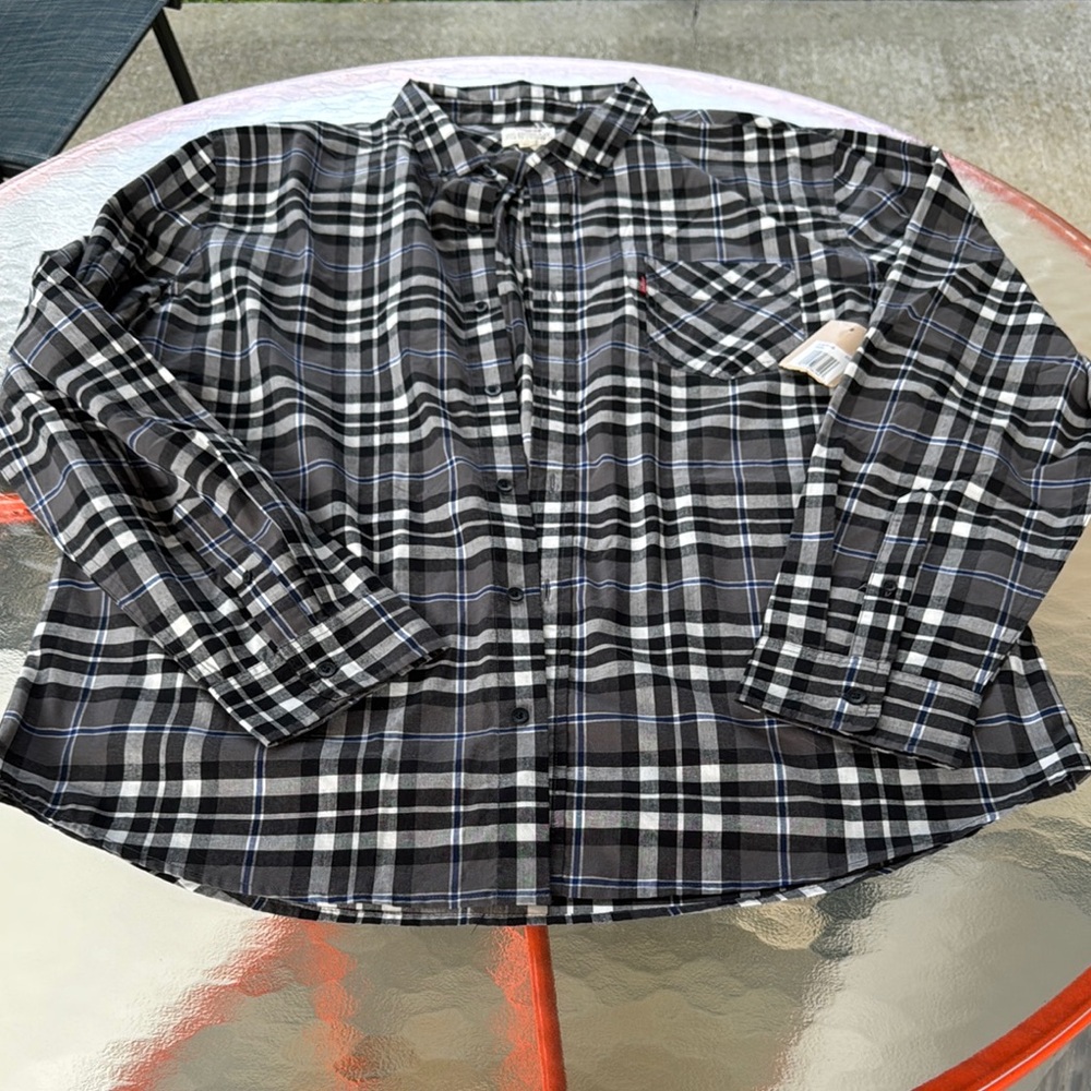 Men's Black and White Plaid Shirt